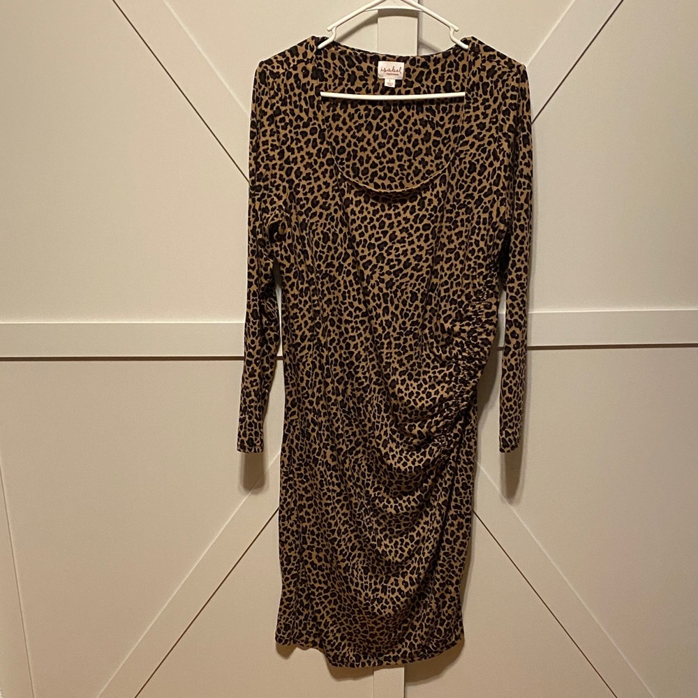 Leopard Print Long Sleeve Ruched Dress - Maternity